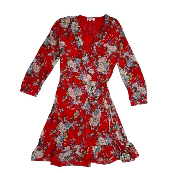 WYLDR Wicked Games Red Floral Long Sleeve Wrap Dress Size Small - Picture 11 of 14